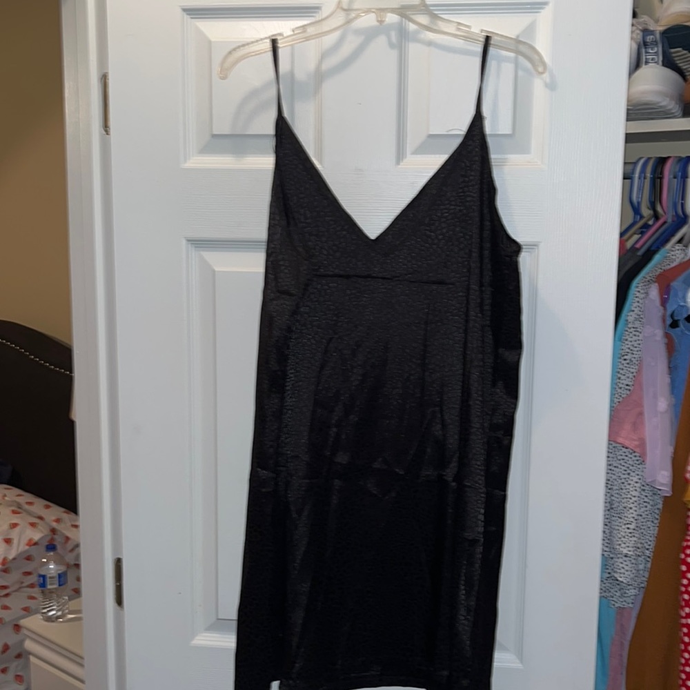 Leopard print spaghetti strap black dress L / XL